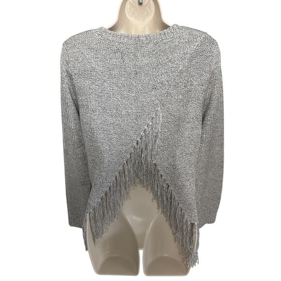 BB Dakota Grey Heathered Crossover Back Sweater with Fringe Detail Size S - Picture 5 of 14